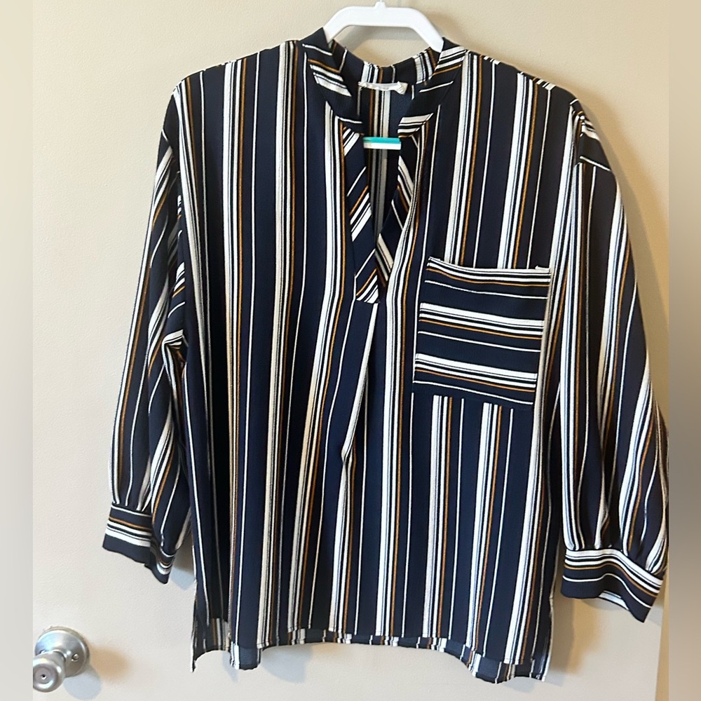 Striped Navy and White Lightweight Blouse